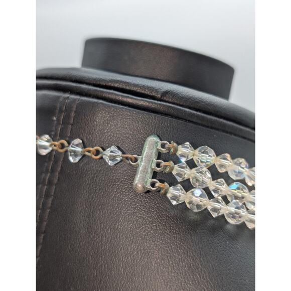 Vtg Graduated Three Strand Czech Faceted Clear & AB Crystal 13"-15.5" Necklace - Picture 6 of 8